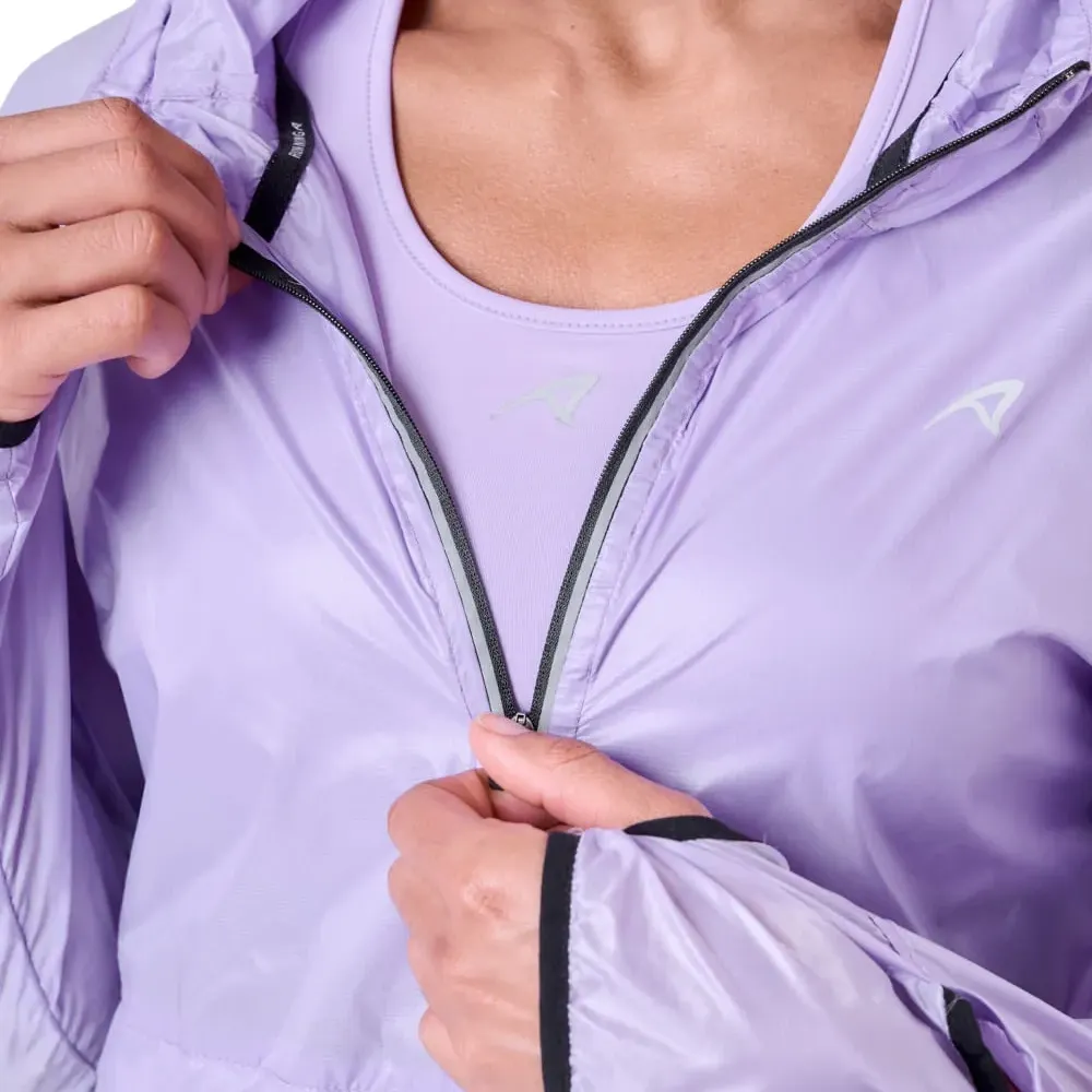 Jaqueta feminina Authen lilás com detalhes do zíper refletivo e logo da marca